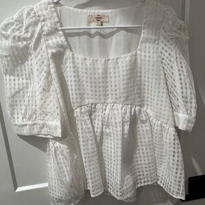 Entro White Puff Sleeve Peplum Blouse